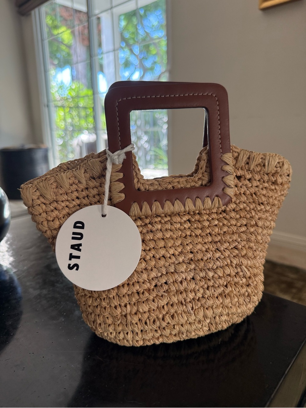 STAUD Shirley Mini Tote with Raffia and Leather Trim - Picture 3 of 7